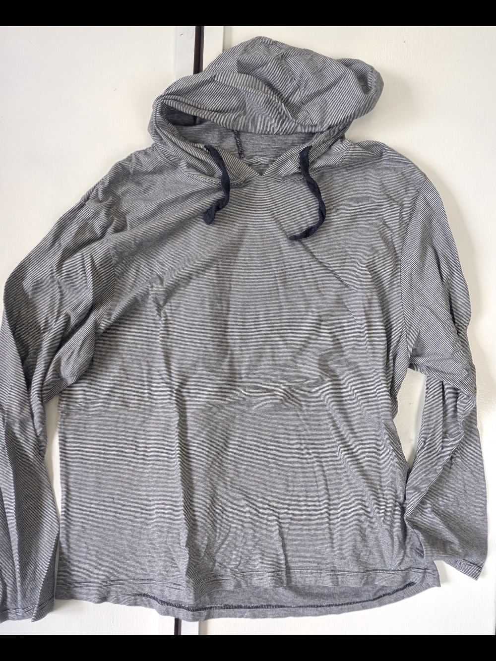 Men's Lightweight Blue White Striped Hooded Long-Sleeve Shirt